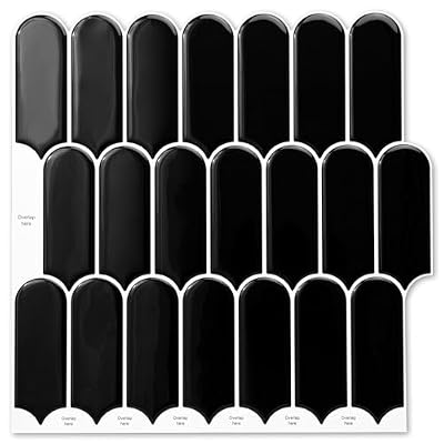 Art3dwallpanels Peel and Stick Backsplash Tile, 10 Sheets 12 x 12 Inch Stick on Backsplash for Kitchen, 3D PVC Self Adhesive Wall Tiles for Bathroom Laundry Room Back Splashes, Black