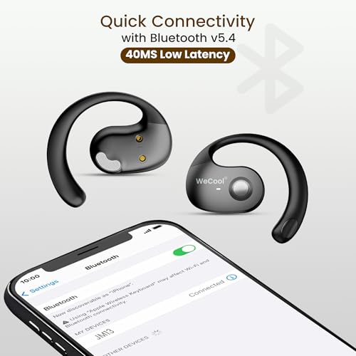 Image of WeCool Moonwalk Mini New Open Ear Earbuds Wireless with Call Noise Reduction, 60H Playtime Bluetooth 5.4 Ows Earphones with 360 Panoramic Sound, 16mm Drive Ear Safe Headphones with Mic, IP55