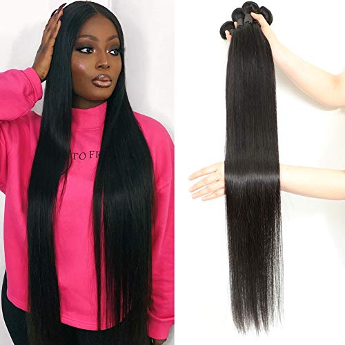 Straight Human Hair 4 Bundles 16 18 20 22 inch Ayisha Hair Unprocessed Human Hair Straight Weave Bundles Natural Black Color Double Weft Extension Human Hair 4 Bundles for Black Women