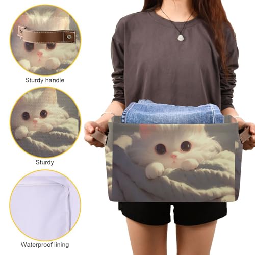 Panier chat blanc pliable imperméable pour un rangement propre - 8