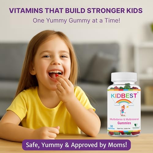 Image of HealthBest Kids Multivitamin & Multimineral Gummies for Children - 30 Gummies (Pack of 3) Strawberry Flavour - Immune Support, Bone Strength with Vitamin C, D, Zinc, Non-GMO, Gluten-Free