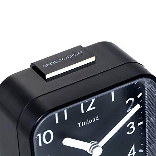 Image of Tinload Small Battery Operated Analog Travel Alarm Clock Silent Non Ticking, Gentle Wake, Ascending Beep Sounds, Snooze,Lighted on Demand, Easy Set