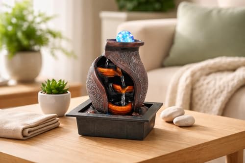 Image of GTC Polyresin Beautiful Mini Waterfall Fountain with Electric Water Pump for Home Decor Show Piece Indoor Decorative Diwali Birthday Item Showpiece (75054, Multicolour)
