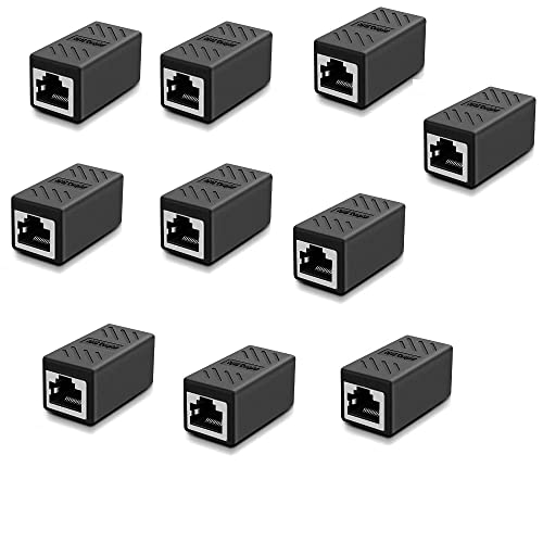 Image of RJ45 Inline Coupler Cat7 /Cat6 /Cat5e Ethernet Network Cable Extender Connector (Pack of 10) Black