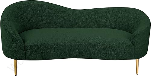 Image of Rosewood Luxury Curved Sofa in Premium Boucle Fabric | Solid Wood Structure | High Density Foam | Sturdy Golden Legs | Comfortable & Stylish Couch for Modern Living Room (Green, 2 Seater)