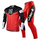 SHUOJIA Uomo Completo Maglia e Pantaloni da Motocross Set di Ingranaggi MX Dirt Bike Offroad Equitazione Razza Adulto BMX ATV MX Enduro (Red,XL)