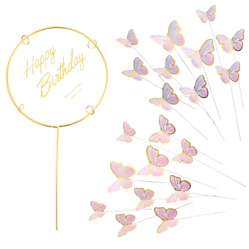 Decoración de Torta de Mariposas 3D para Cumpleaños, Bodas, Navidad y Baby Shower en Rosa Púrpura para Niñas, con Topper para Tortas y Cupcakes Feliz Cumpleaños.