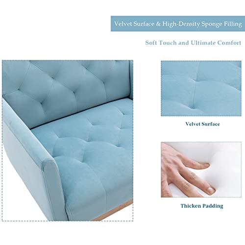 Kivenjaja Velvet Accent Chair, Modern Comfy Tufted Upholstered Armchair For Living Room & Bedroom, Reading Arm Chair Single Sofa With Rose Gold Metal Legs, Blue #TOP3