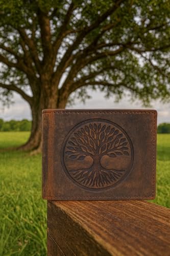 Vintage Leather RFID Protected Men's Bifold Wallet with Tree of Life Design (Brown)2