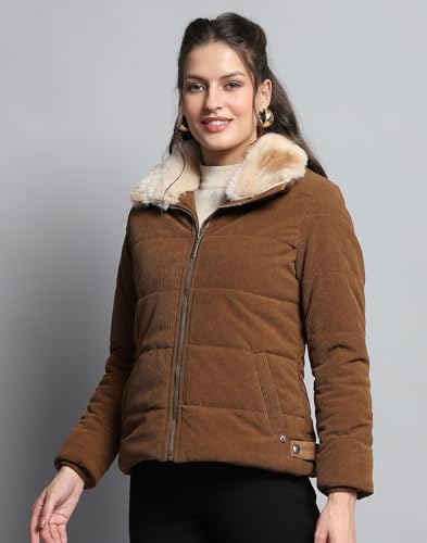 Image of Monte Carlo Womens Solid Khakhi Collar Neck Full Sleeve Jacket