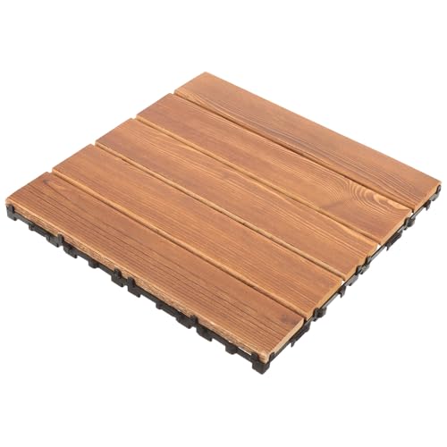 Ipetboom Outdoor Interlocking Wood Deck Tiles Waterproof Balcony Patio Flooring Carbonized Solid Wood Garden Decking Panels