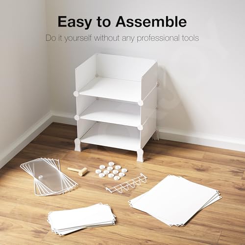 Image of BOXJOY 5 Shelf Shoe Rack Box Organizer with 5 Doors, Strong Magnets & 5 Hook Steel Holder for Home Storage, PP Plastic Cabinets with Metal Frame, Chappal Slipper Stand (White Rack, Translucent Door)