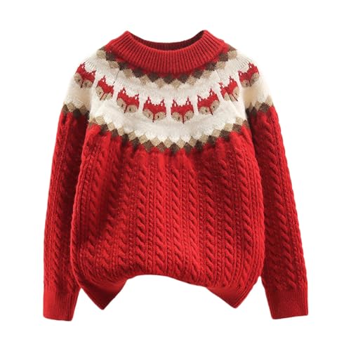 Generisch Jersey grueso de invierno para niñas voluminoso con estampado floral para mayor comodidad, rojo, 7-8 años