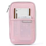 ManKn Family Passport Holder Travel Wallet, Waterproof RFID Document Organizer Case with Hand Strap Zip Closure for Men Women, Ticket Credit ID Card Cash Pouch Money Bag