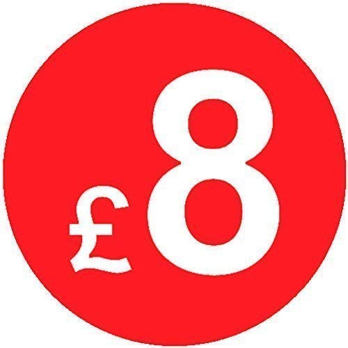 Pack of 500-20mm Price Stickers/Labels - Choose from 10p to £95 - Bright Red - Many Prices to Choose from (£8 - Red)