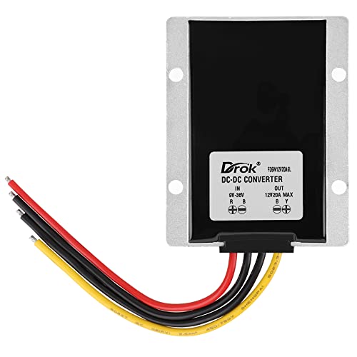 Image of DROK Boost Buck Converter 9V-36V to 12V 20A 240W Aluminium Shell Waterproof Auto Step Up Down Voltage Regulator 12V Volt Transformer for Car Audio Solar Power System LCD Television LED Display Screen