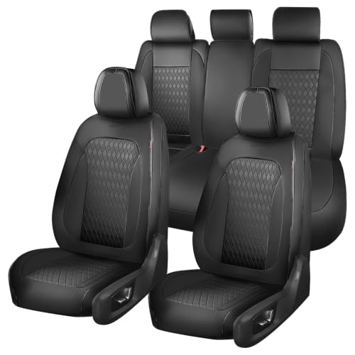 Image of Coverado Car Seat Covers Full Set, Leather Seat Covers for Cars, Waterproof Car Seat Protectors, Durable Front and Back Car Seat Cushions Automotive Seat Covers Universal Fit for Most Cars, Black