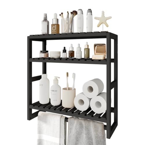 Bamworld Badezimmer Regal Badmöbel Bambus 3 Etagen Organizer Badezimmermöbel Für die Wand Platzsparend Modern (Schwarz)(42x15x42cm) Bamworld Badezimmer Regal Badmöbel Bambus 3 Etagen Organizer Badezimmermöbel Für die Wand Platzsparend Modern (Schwarz)(42x15x42cm)