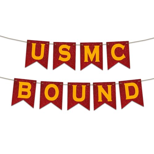 USMC Bound Pennant Banner Golden Red Bunting Flags US Marine Corps Graduation Hanging DIY Bunting Bulk Garland for USMC Retirement Celebration Decorations