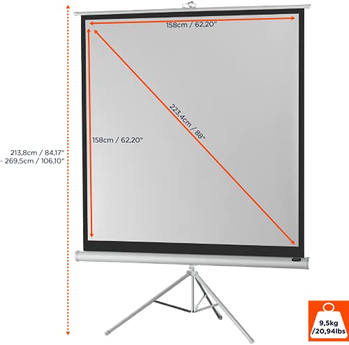 celexon Economy Stativ-Leinwand wei&szlig; 90 | 158x158 cm 1:1 | mobil transportable 4K, Full-HD Beamerleinwand mit manuellem Rollauszug f&uuml;r Heimkino, B&uuml;ro & Outdoor | inkl. Standfu&szlig; + Tragegriff