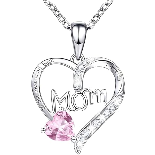 Collier cœur or blanc 18k avec pierre de naissance maman