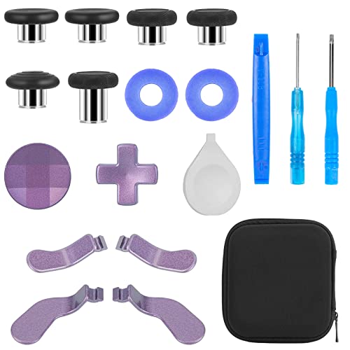 WADEO - Wadeo Metal Thumbsticks Replacement for Xbox One Elite Series 2, 14 in 1 Purple Paddles Accessories for Elite Series 2 Controller, Gaming Parts Include Metal Mod 6 Swap Joysticks
