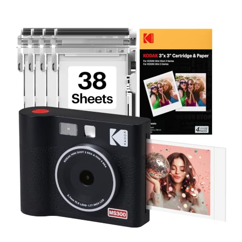 Image of KODAK Mini Shot 3 ERA 3x3 Instant Camera, Photo Printer, 38 Sheet, Black