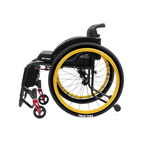 TRGCJGH Silla de ruedas para deportes, Ligera, aluminio, manual, Autopropulsable, para Adultos, Frenos manuales, Antivuelco(14.9' Seat Width,Golden)