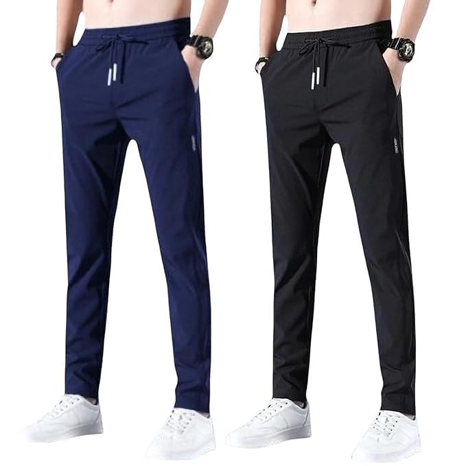 Image of Men's Solid Jogger Pants with Pockets - Combo Pack of 2