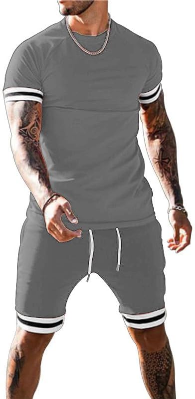 congluoki Mens Short Sets 2 Piece Outfits Fashion Short Sleeve Summer Tracksuits Casual Set with Pockets