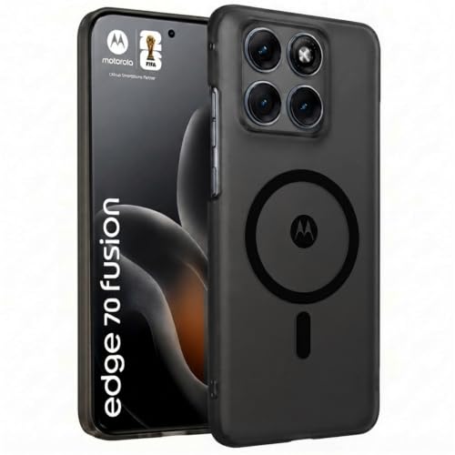Image of DIZORO Matte Case for Motorola Edge 70 Fusion Compatible with MagSafe, Camera Lens Full Protection, Shockproof Translucent Frosted TPU Soft Phone Cover, Anti-Fingerprint (Black)