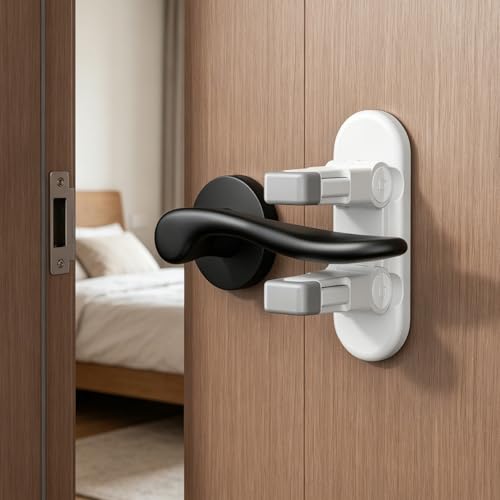 2 Pack Snap-On Door Lever Safety Locks for Baby and Kids Child Door Handle Lock Without Drilling Baby Proof Security Lock-No Tools Required((White-2Pack)