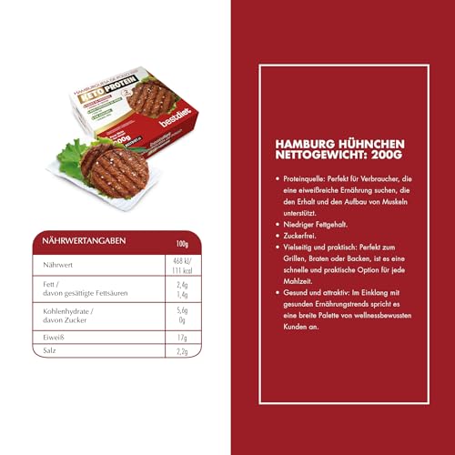 Keto Protein Bestdiet - Hähnchen-Burger mit hohem Proteingehalt - Packung mit 6 Einheiten (3 Schachteln) à 200g - Bestdiet