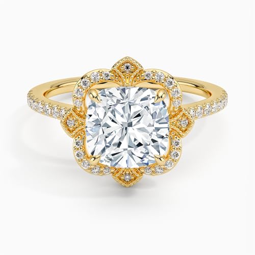 1 Ct-3 Ct Cushion Cut Moissanite Engagement Ring Colorless VVS1 10K 14K 18K Solid Gold & 925 Sterling Silver Art Deco Accents Halo Anniversary Wedding Bridal Ring Gift for Women4