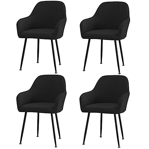 Stretch Curved Back Chair Covers, Soft Dining Chair Cover Removable Office Chair Cover Washable Dining Chair Protector for Dining Room-Black-Set of 4