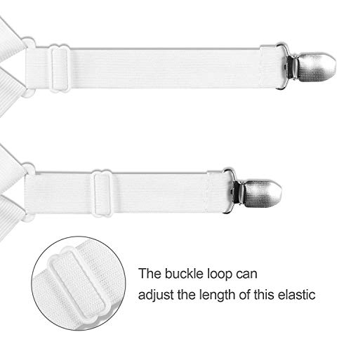 PAMIYO 8 Stück 3-Wege Verstellbare Bettlakenspanner, Weiß Elastisch Verstellbare Bettlakenclips Spanner Bettlakenspanner Tischtuchspanner, für die Ecken von Bett, Matratze oder Sofa (14-25cm) - Image 5