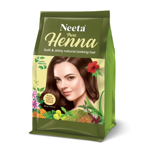 Image of Neeta Pure Henna Powder for Hair with 9 Natural Herbs, 100% Chemical-Free Henna Mehndi for Soft, Shiny, and Healthy Hair, Grey Coverage, 125g (Pack of 3)