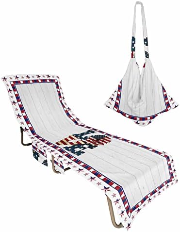 4th-of-July Beach Pool Patio Lounge Chaise Chair Cover Towel With Pockets,Absorbent & Quick Dry Microfiber Towel Cover Bag Summer Accessories for Sunbathing Love Stars Stripes Flower Farmhouse Holiday