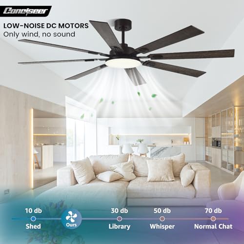 Image of 72 Inch Ceiling Fans with Lights and Remote, Dual Color 8 Blades, Bedroom Living Room Office Library Cafe Outdoor Industrial, 3CCT Dimmable, 6 Speed Reversible Quiet DC Motor, Brown /Wood Grain