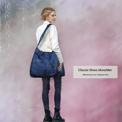 Crossbody Denim Purse for Women Fashion Small Hobo Bag Stylish Handbag Tote Bag for Women with 3 Front Pocket for Mobilephone by Generic - Used condition - Image 2
