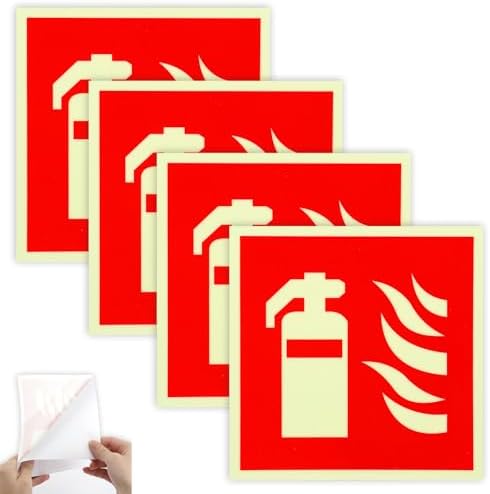 4x Selbstklebende Feuerlöscher Schilder 15x15cm - Nachleuchtend PVC Aufkleber