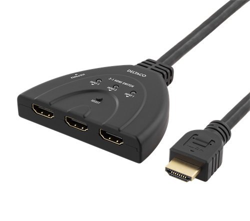 DELTACO HDMI-7044 - Switch HDMI, 3 ingressi per 1 Uscita, 4 K a 60 Hz, 7.1, Colore: Nero