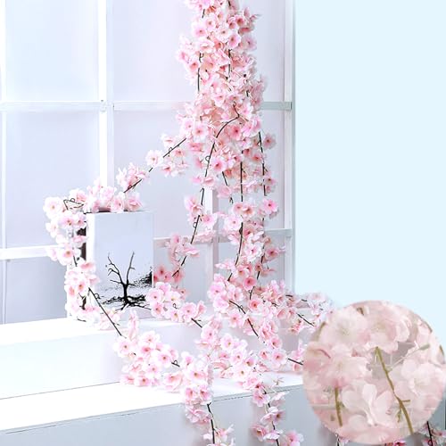 BSITSSS 3 peças 180 cm grinalda de flores artificiais cereja decoração, grinalda de flores de cerejeira grinalda flores falsas trepadeira para decoração casamento jardim varanda exterior interior
