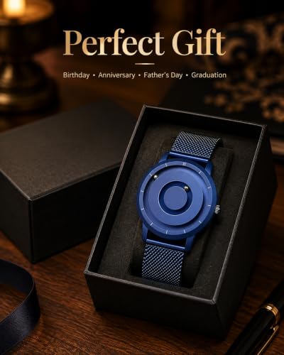 Image of EUTOUR Men's Magnetic Ball Watch | Minimalist Analog Quartz Wrist Watch with Stainless Steel Mesh Strap | 3ATM Water Resistant | Fashion Casual Business Dress Watch for Men