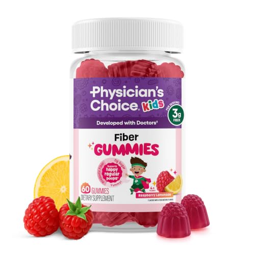 Physicians Choice Fiber Gummies for Kids - Supports Regularity Occasional Constipation & Digestive Health - Sugar Free Vegan No Artificial Flavors - 3g Prebiotic Fiber - Raspberry Lemonade - 60 CT