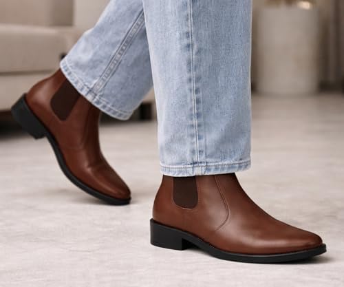 Image of Kraasa Men's Synthetic Leather Chelsea Boots - Slip-On Ankle Boots with Elastic Side Panels & Low Heel, Formal Casual Wear