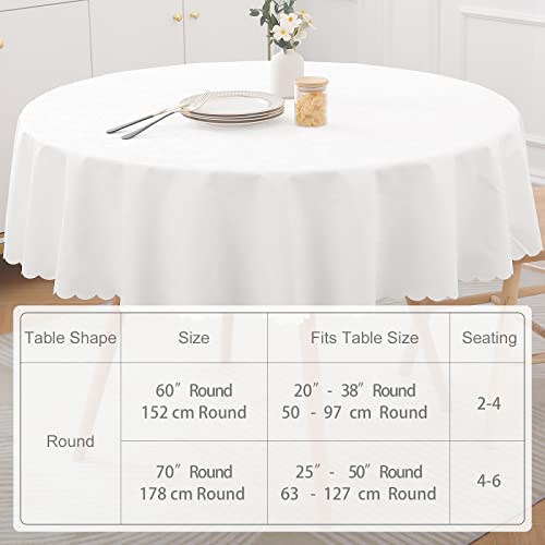 Image of Smiry Round Table Cloth, Waterproof Heavy Duty Vinyl Tablecloths, Wipeable Washable Table Cover for Kitchen and Dining Room (White, 60 inch Round)