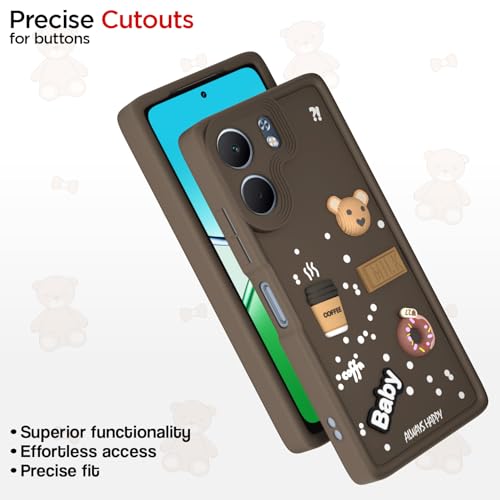 Image of Pikkme Back Cover for Oppo A5x | Cute Fun Cartoon 3D Bear Silicone Full Body Protection Bumper Case (Brown)