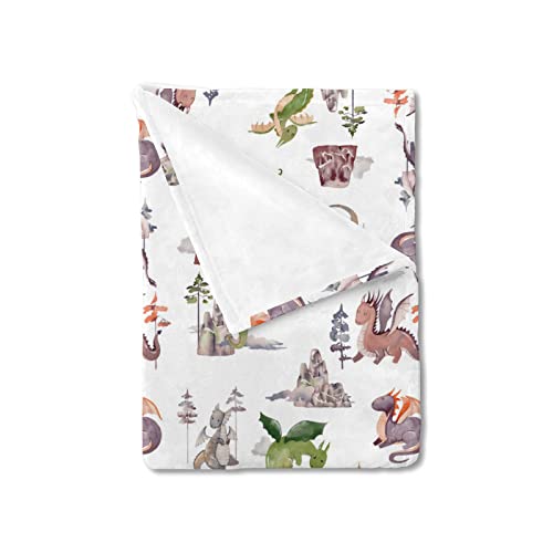 Image of HawSkgFub Watercolor Dragons Animal Baby Blanket Boys Gift, Fairy Tale Nursery Daycare Bed Flannel Fleece Swaddle Receiving Blankets, Soft Lightweight Newborn Toddler Infant Kids Crib Bedding 30 x 40