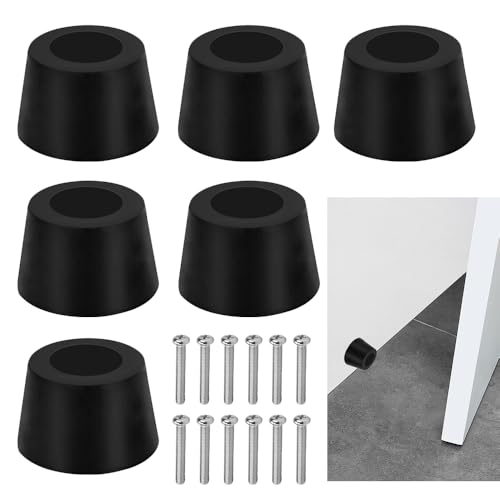 STCRERAG 6 PCS Topes para Puerta, Topes de Goma para Puertas Redondos con 6 Tornillos, Tope Puerta Suelo Atornillable con Tacos, Protector de Pared Redondo para Protección de Muebles y Pared (Negro)